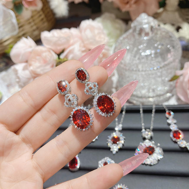 Delicate ruby cubic zircon statement necklace earrings rings collection