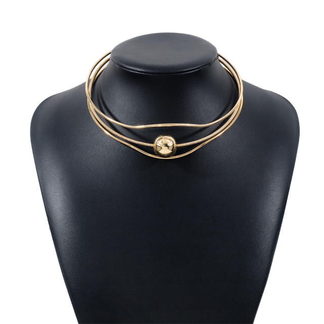 Chunky creative three row ball bead metal choker necklace