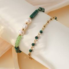 Hot sale natural stone bead stainless steel bracelet for women