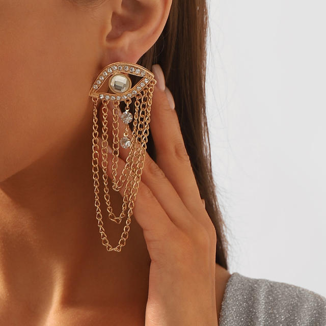 Personality evil eye chain tassel women earrings