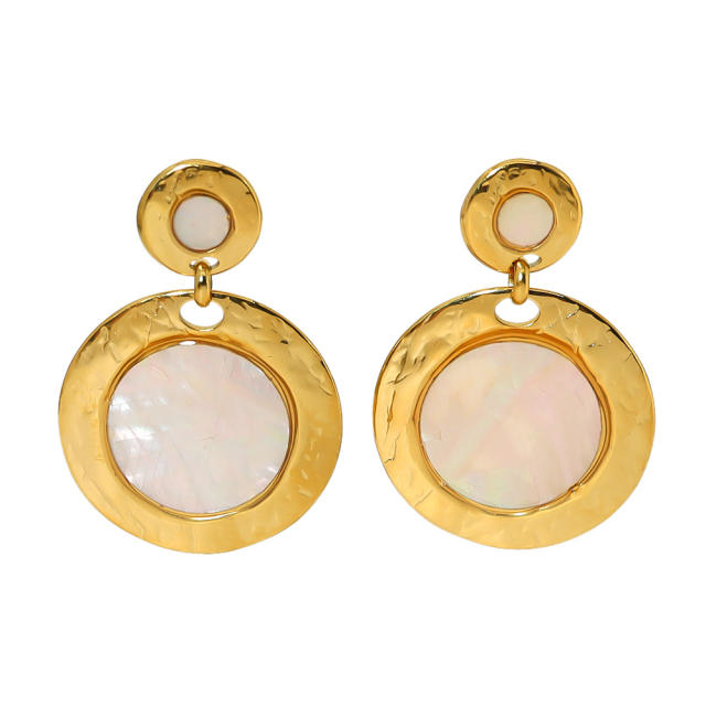 18K real gold plated geometric round piece stainless steel earrings
