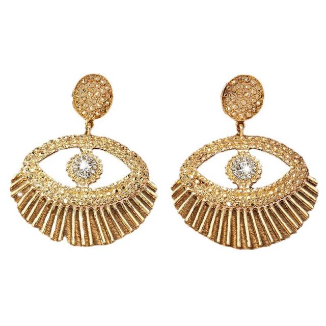 Personality rhinestone evil eye metal women earrings