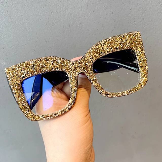 Party pave setting rhinestone diamond blue light reading glasses