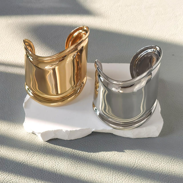 Chunky bolder design gold silver metal cuff bangles