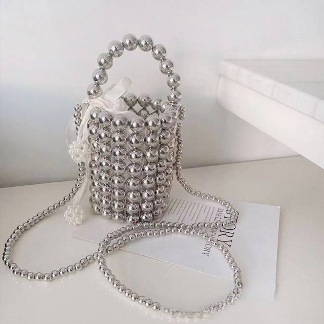 Super cool gold and silver color beaded bucket bag for women