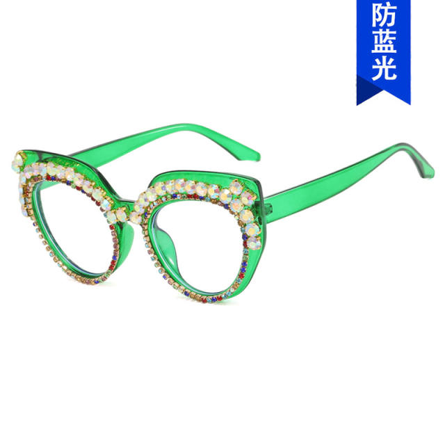 Personality rhinestone anti blue light reading glasses for women