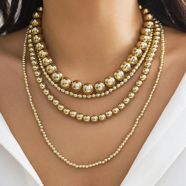 Chunky hiphop CCB ball bead multi layer women necklace