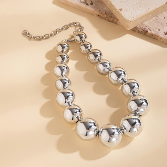 Chunky hiphop imitation pearl bead ball bead heart charm necklace