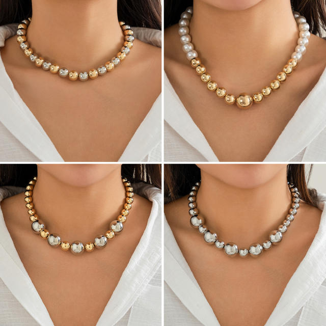 Personality chunky ball bead choker necklace