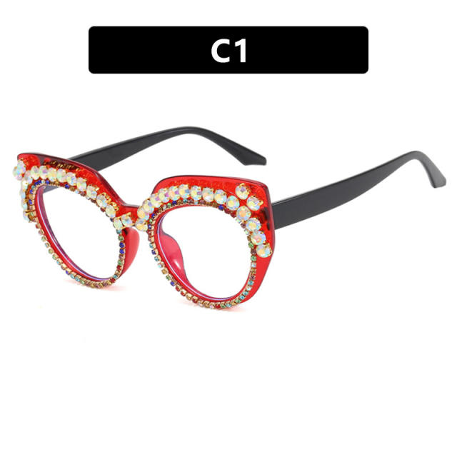 Personality rhinestone anti blue light reading glasses for women