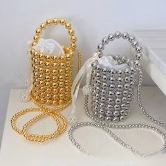 Super cool gold and silver color beaded bucket bag for women