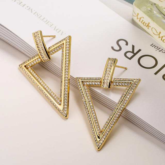 Delicate pave setting cubic zircon diamond geometric earrings for women