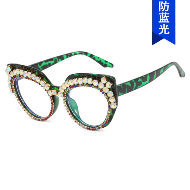 Personality rhinestone anti blue light reading glasses for women