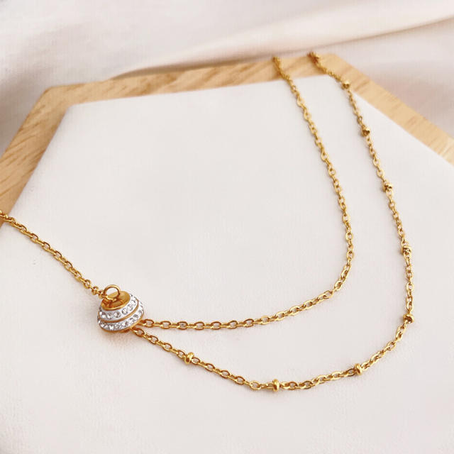 Korean fashion rhinestone two layer stainless steel necklace