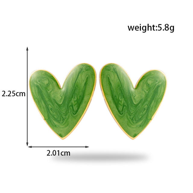 Fresh green color enamel heart stainless steel earrings collection