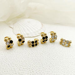 Classic white black bead pattern open hoop stainless steel earrings