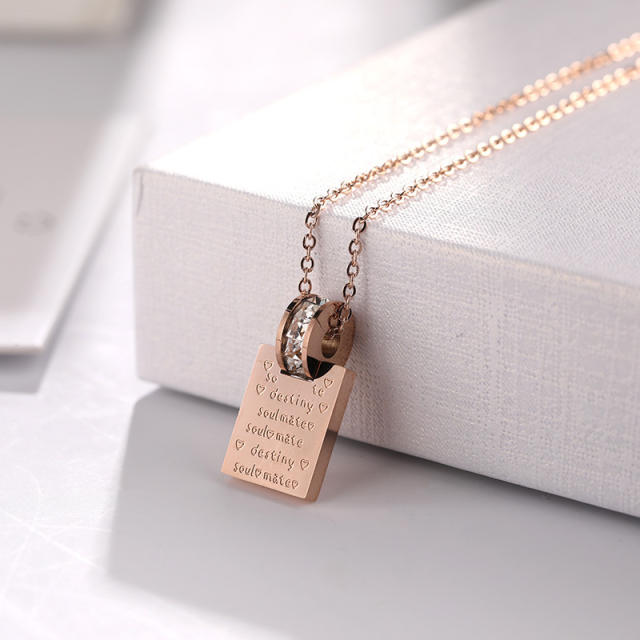 Korean fahsion engrave letter block pendant dainty stainless steel necklace