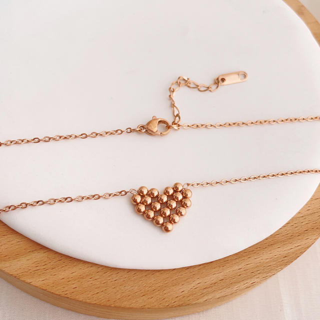 Dainty beaded heart stainless steel necklace