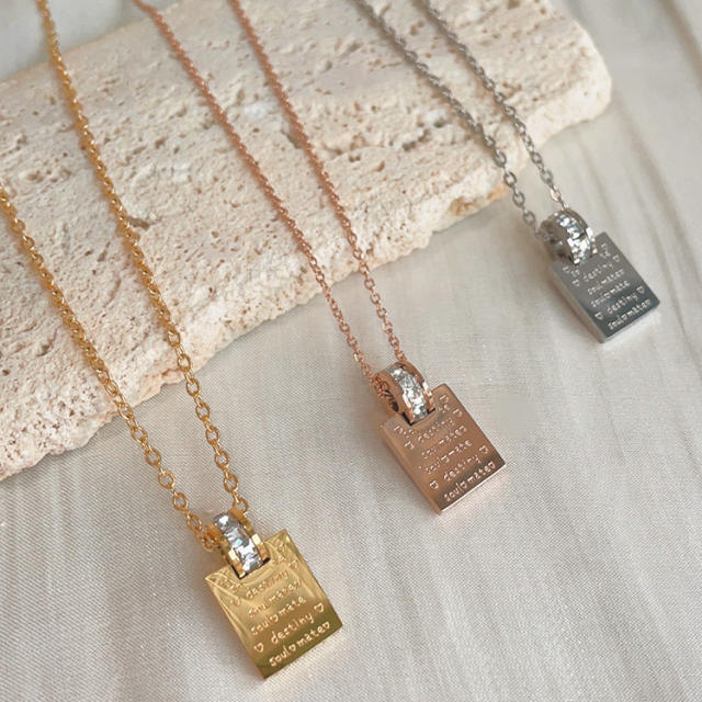 Korean fahsion engrave letter block pendant dainty stainless steel necklace