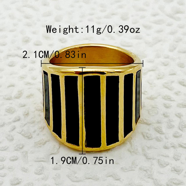 Classic white black striped pattern stainless steel rings