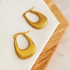 Personality checkered pattern U shape stainless steel earrings