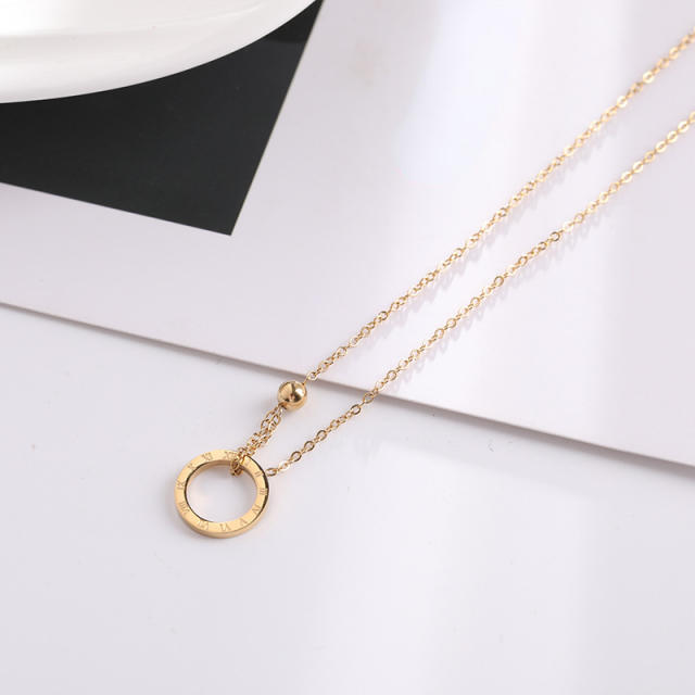 Dainty classic Roman numerals circle stainless steel necklace