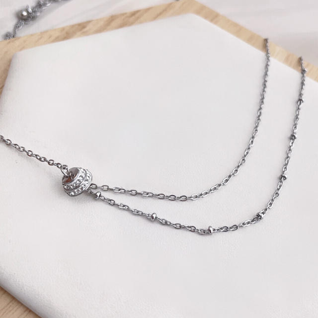 Korean fashion rhinestone two layer stainless steel necklace