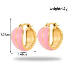Sweet pink color enamel heart stainless steel earrings collection
