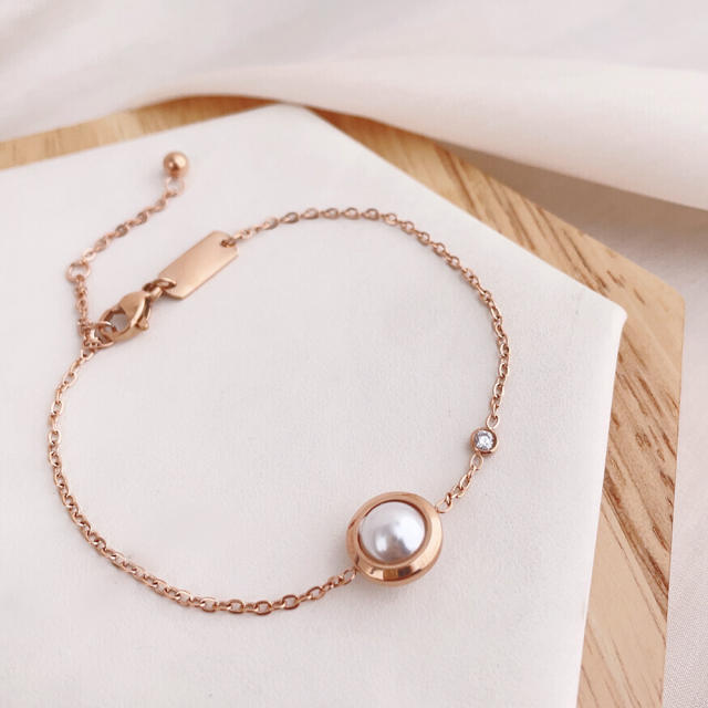 Dainty pearl bead stainless steel women bracelet