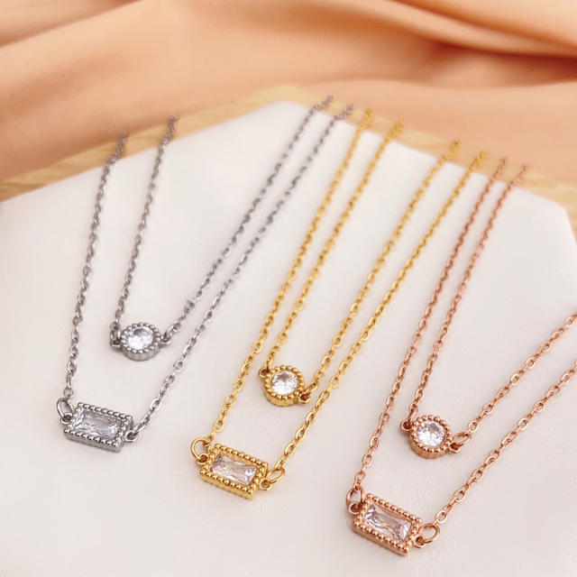 Dainty two layer cubic zircon stainless steel necklace