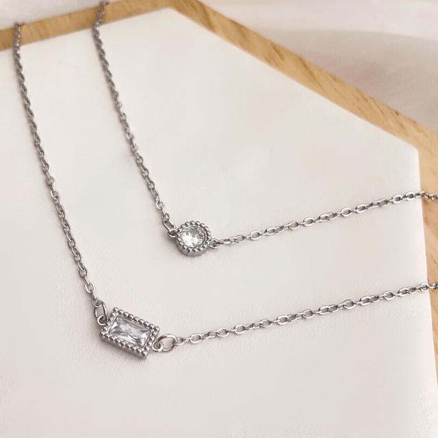 Dainty two layer cubic zircon stainless steel necklace