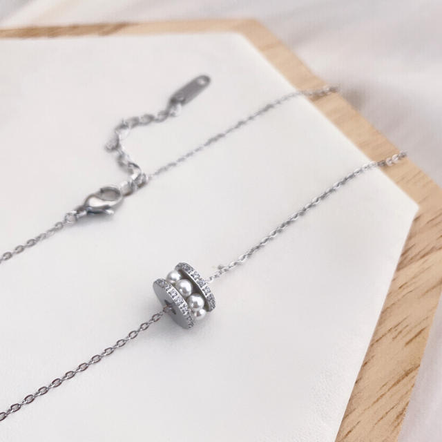 Dainty super shiny pearl rhinestone stainless steel necklace
