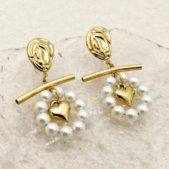 Elegant pearl bead gold color stainless steel earrings