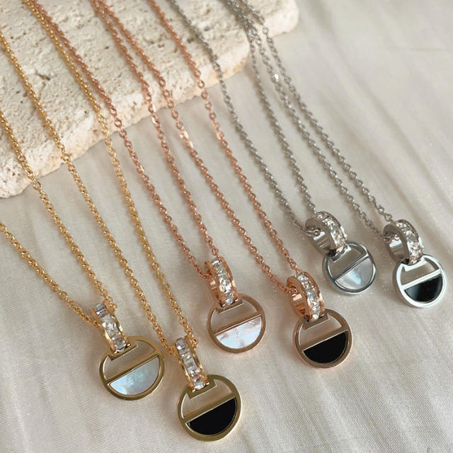 Korean fashion classic black white roune piece dainty stainless steel necklace