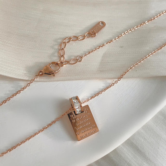 Korean fahsion engrave letter block pendant dainty stainless steel necklace