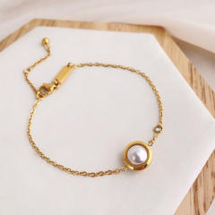 Dainty pearl bead stainless steel women bracelet