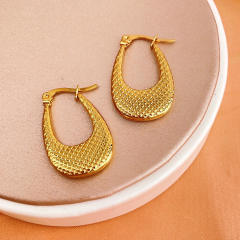 Personality checkered pattern U shape stainless steel earrings