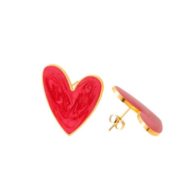 Popular red color enamel heart stainless steel earrings collection