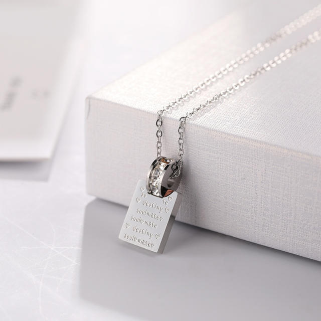 Korean fahsion engrave letter block pendant dainty stainless steel necklace