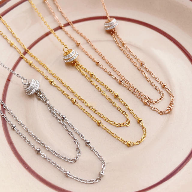 Korean fashion rhinestone two layer stainless steel necklace