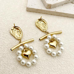 Elegant pearl bead gold color stainless steel earrings