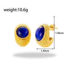 Blue color enamel chunky heart stainless steel earrings collection