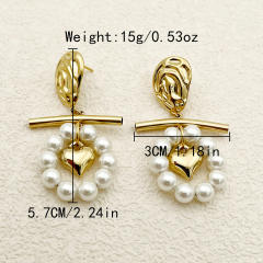 Elegant pearl bead gold color stainless steel earrings