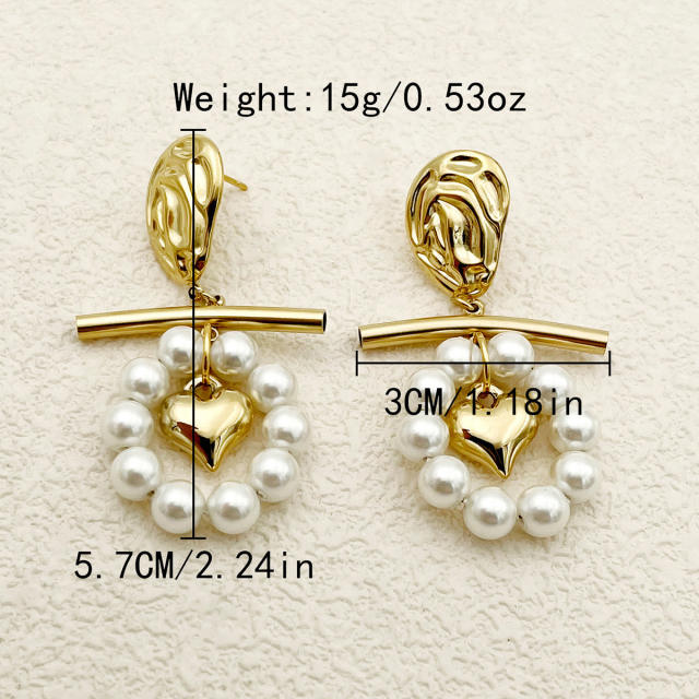 Elegant pearl bead gold color stainless steel earrings