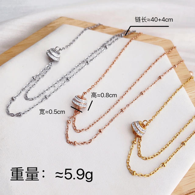 Korean fashion rhinestone two layer stainless steel necklace