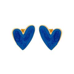 Blue color enamel chunky heart stainless steel earrings collection