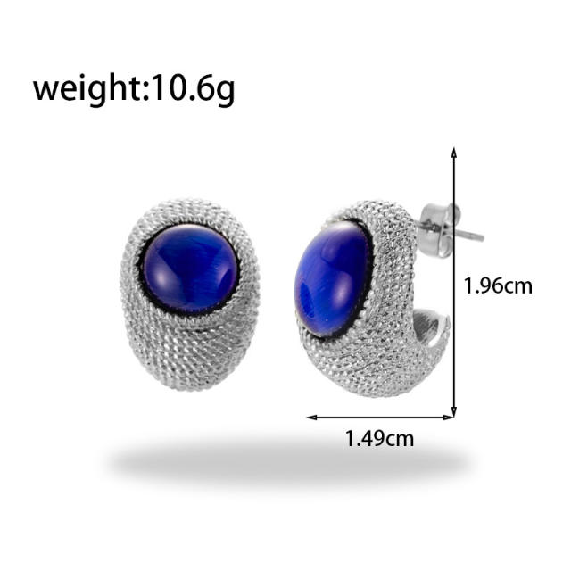 Blue color enamel chunky heart stainless steel earrings collection