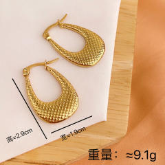 Personality checkered pattern U shape stainless steel earrings