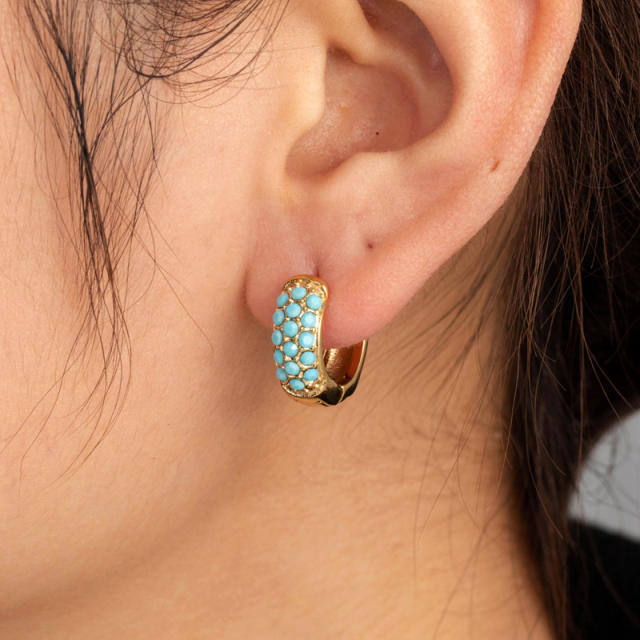Vintage turquoise bead stainless steel earrings huggie earrings collection