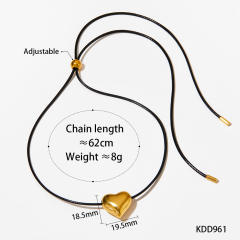 Chunky gold color heart ball bead drop pendant wax line stainless steel necklace